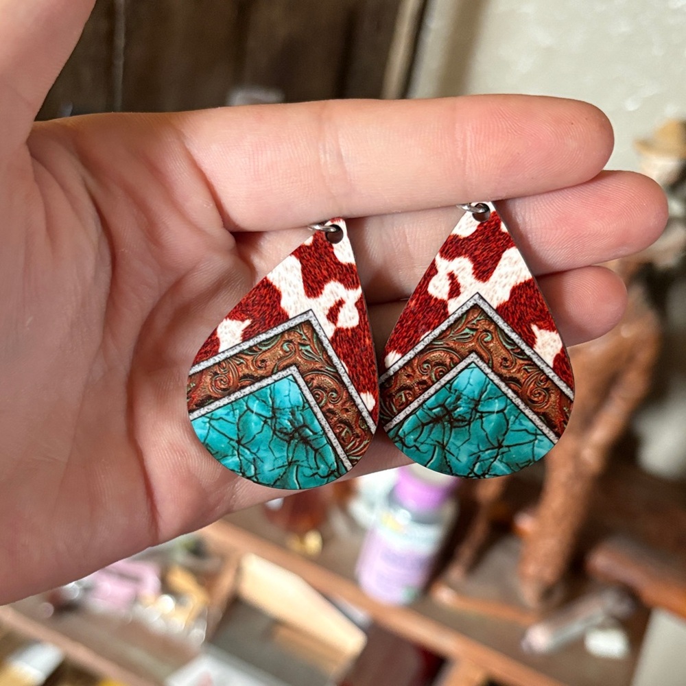 Bohemian Teardrop Earrings with Red and Turquoise Accents